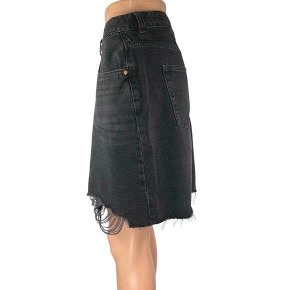 NEXT Women's Black High Waisted Distressed Cutoff Mini Denin Jean Skirt Size 10 - Picture 2 of 4
